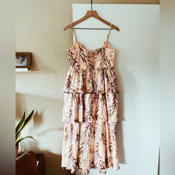 House of Harlow Linen Bustier Lace Up Back Tiered Maxi Dress - Picture 2 of 16